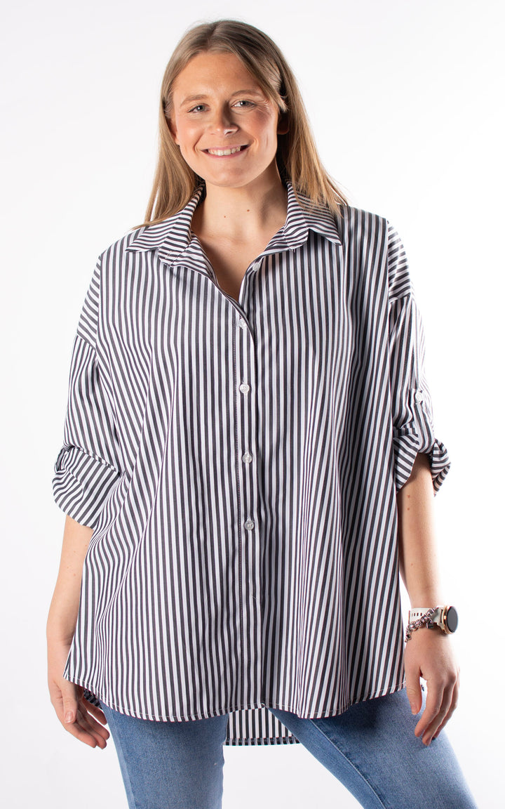 Kailani Long Sleeve Shirt | Charcoal and White Stripe