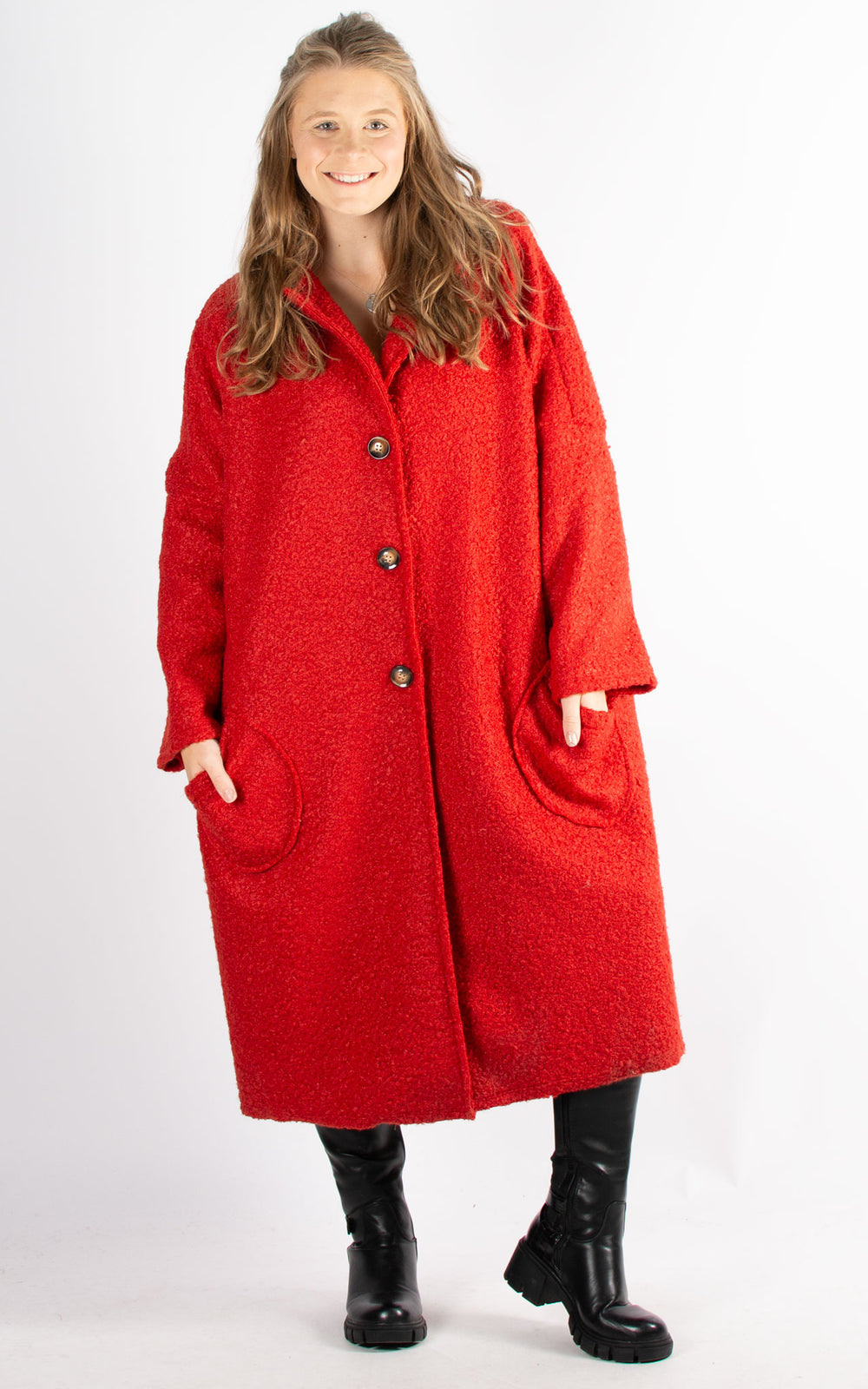 Red sale boucle coat