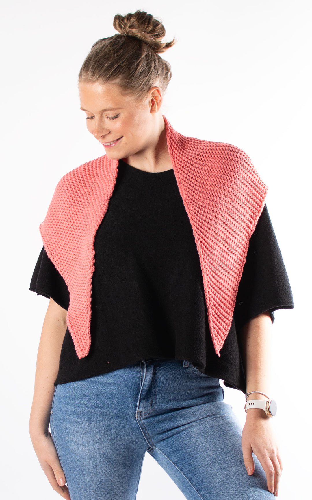 Knitted Triangle Scarf | Coral
