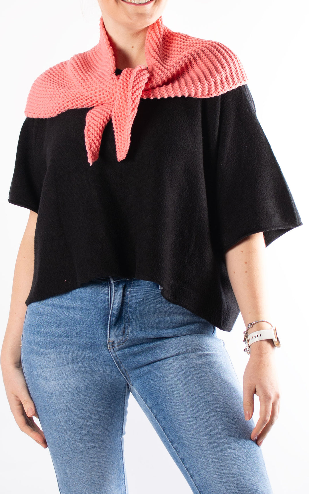 Knitted Triangle Scarf | Coral