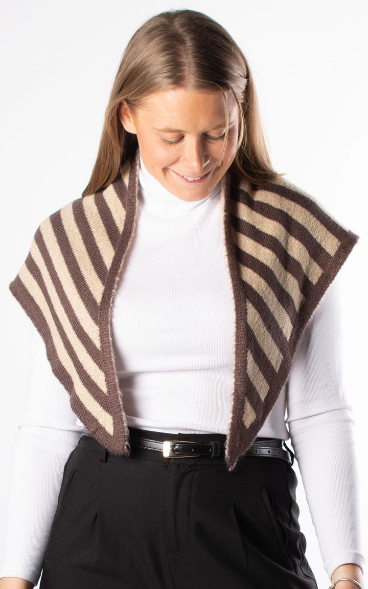 Knitted Triangle Scarf | Striped | Chocolate & Beige