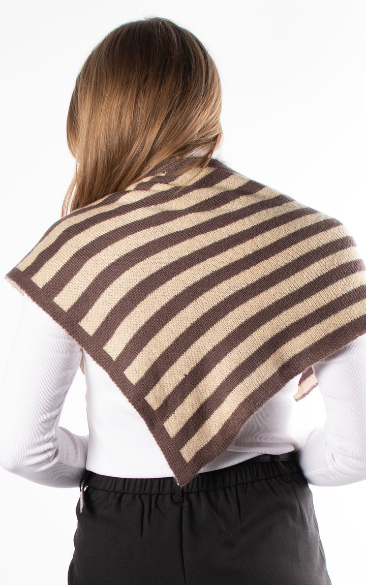 Knitted Triangle Scarf | Striped | Chocolate & Beige