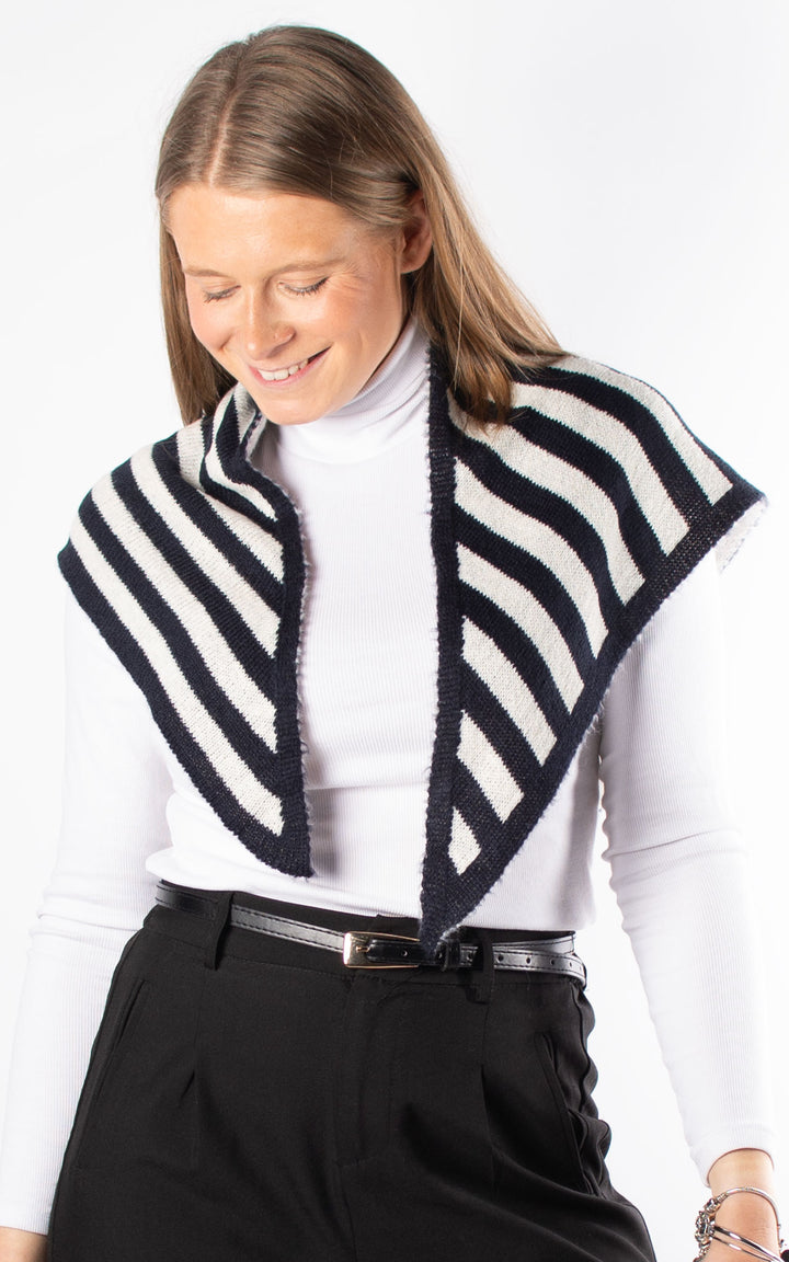 Knitted Triangle Scarf | Striped | Navy & White