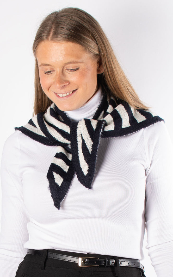 Knitted Triangle Scarf | Striped | Navy & White