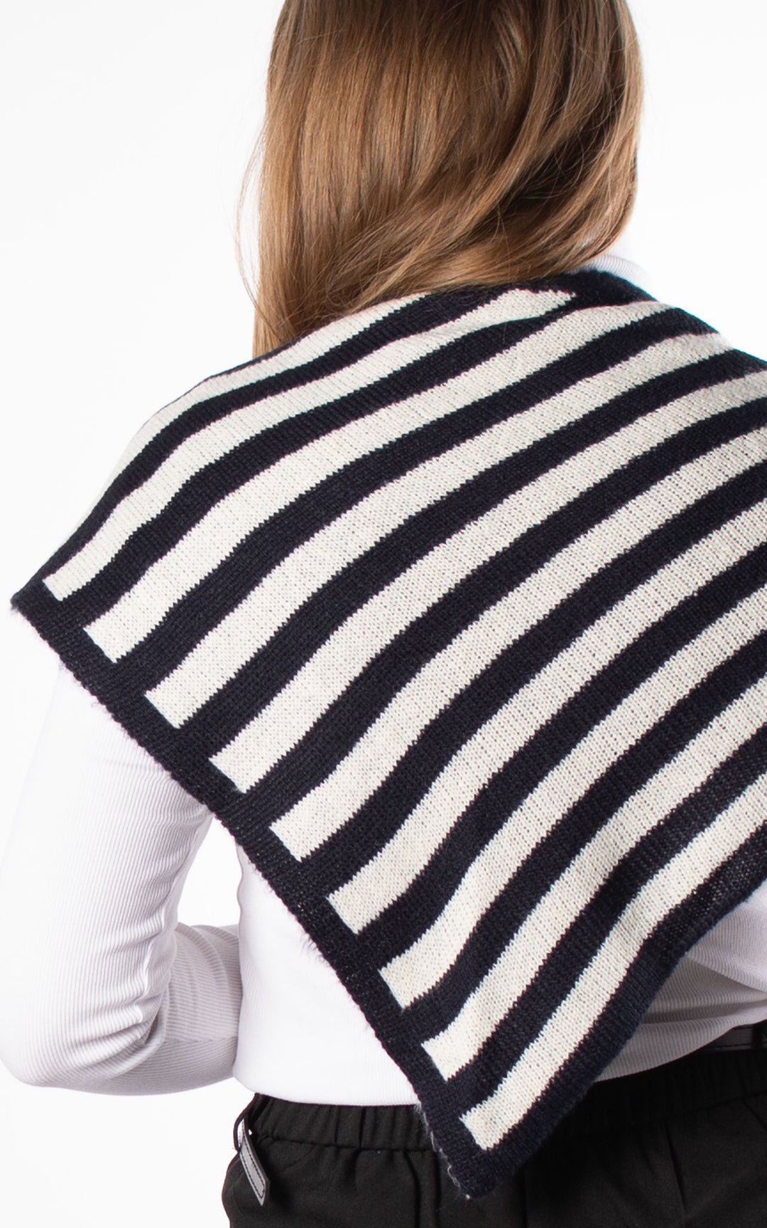 Knitted Triangle Scarf | Striped | Navy & White