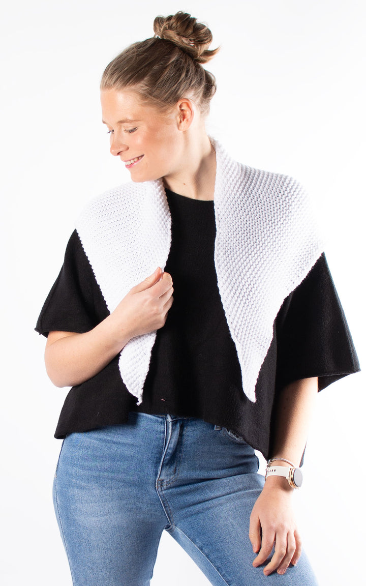 Knitted Triangle Scarf |White