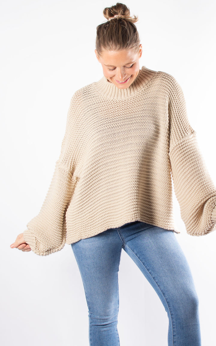 Kyra High Neck Jumper | Beige