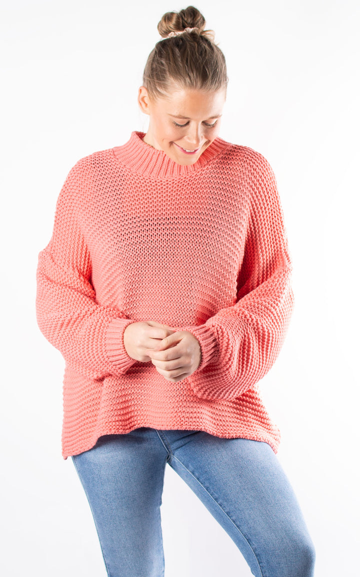 Kyra High Neck Jumper | Coral