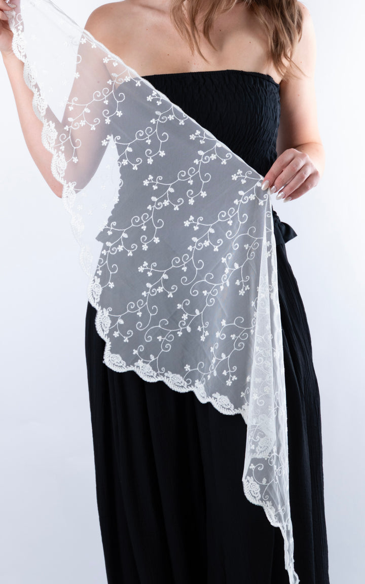 Lace Floral Scarf | Cream