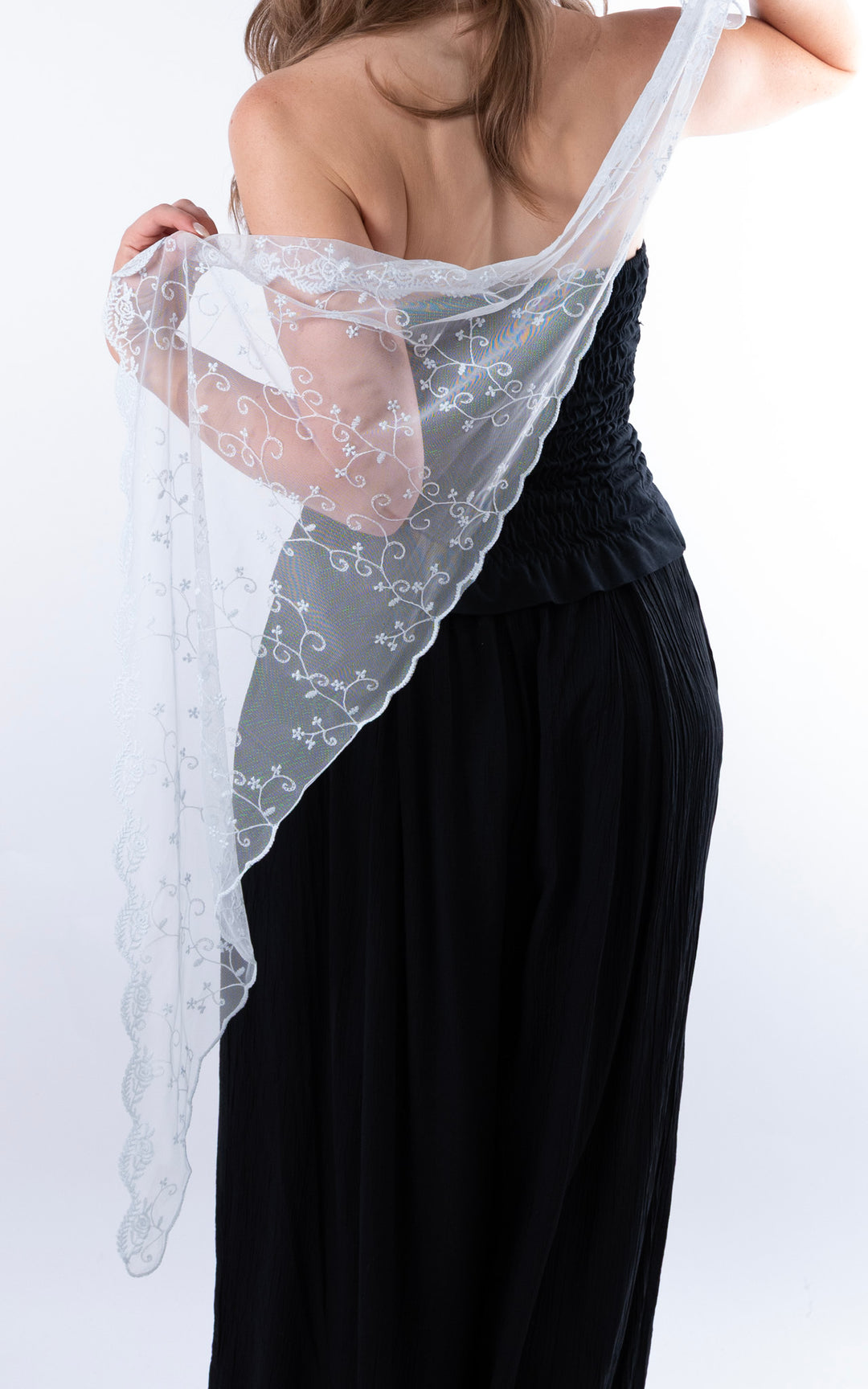 Lace Floral Scarf | White