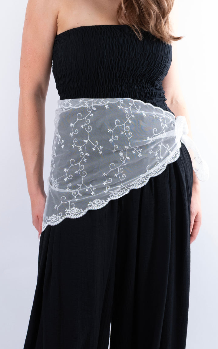 Lace Floral Scarf | White