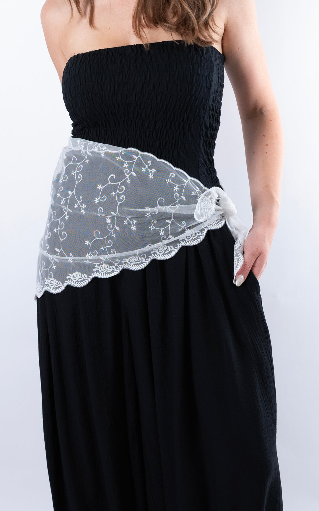 Lace Floral Scarf | White