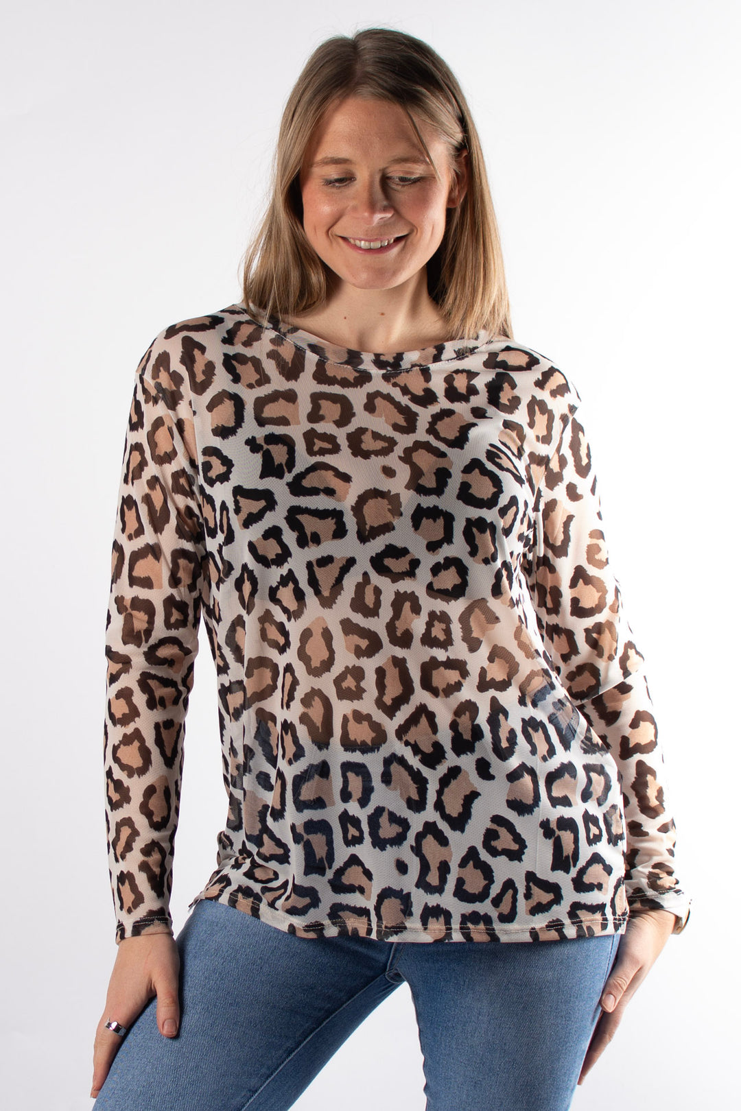 Large Animal Print Mesh Top | Beige
