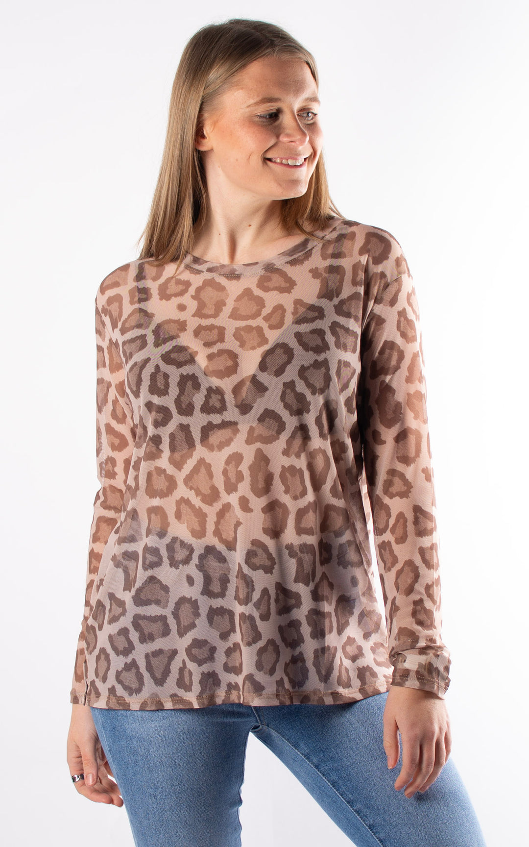 Large Animal Print Mesh Top | Brown