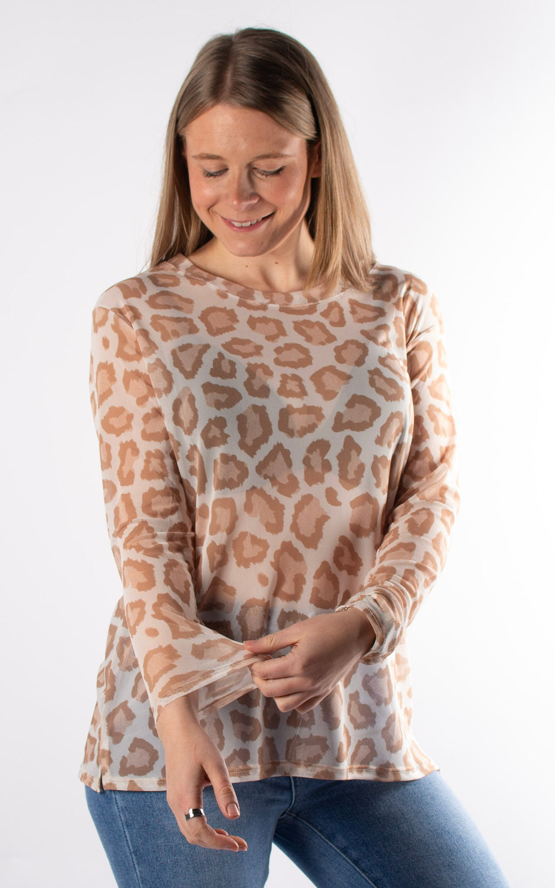 Large Animal Print Mesh Top | Camel