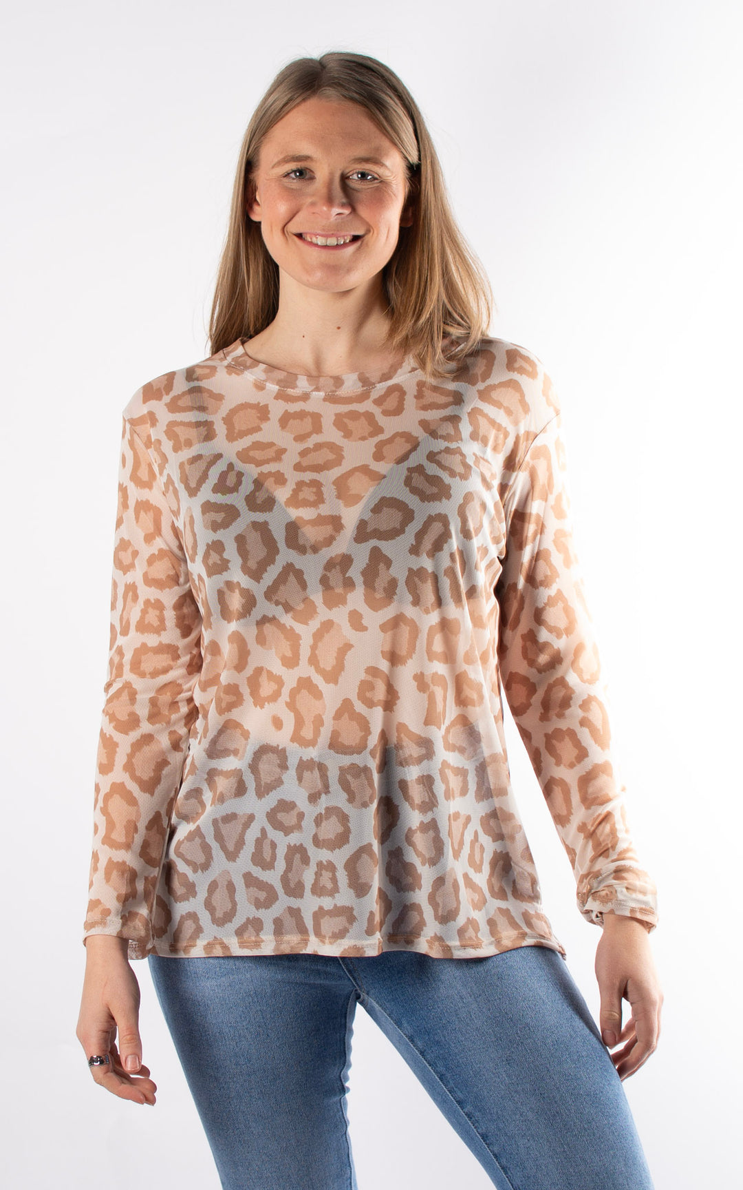Large Animal Print Mesh Top | Camel