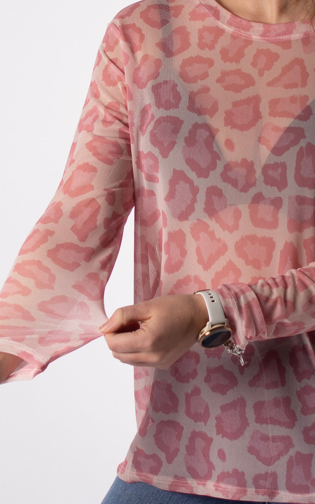 Large Animal Print Mesh Top | Light Pink