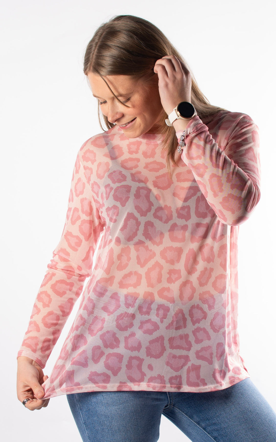 Large Animal Print Mesh Top | Light Pink