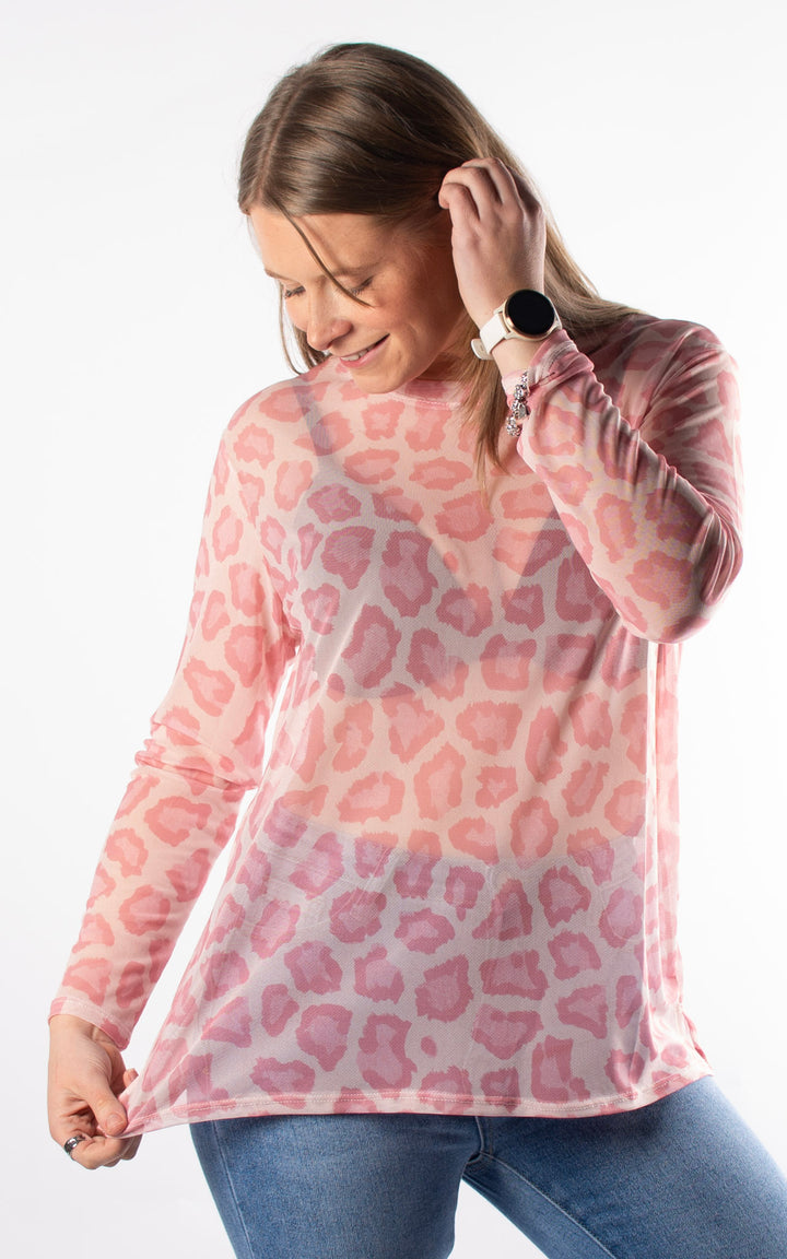 Large Animal Print Mesh Top | Light Pink