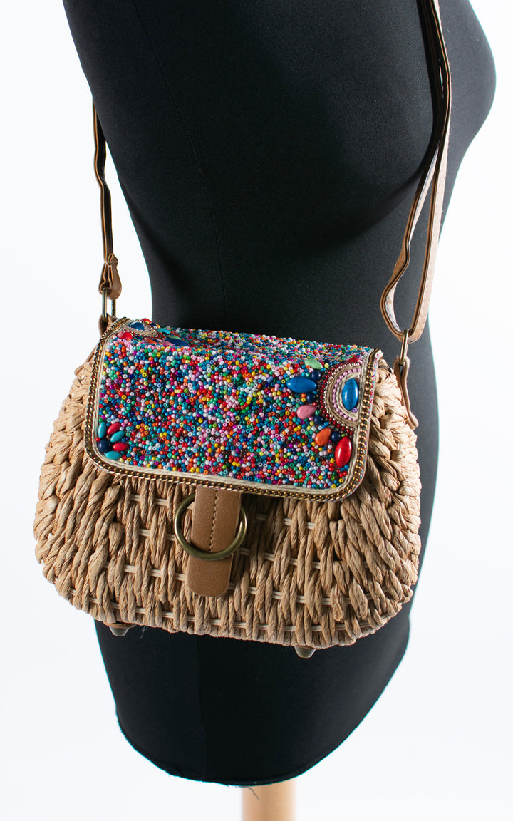 Leah Beaded Woven Bag | Tan