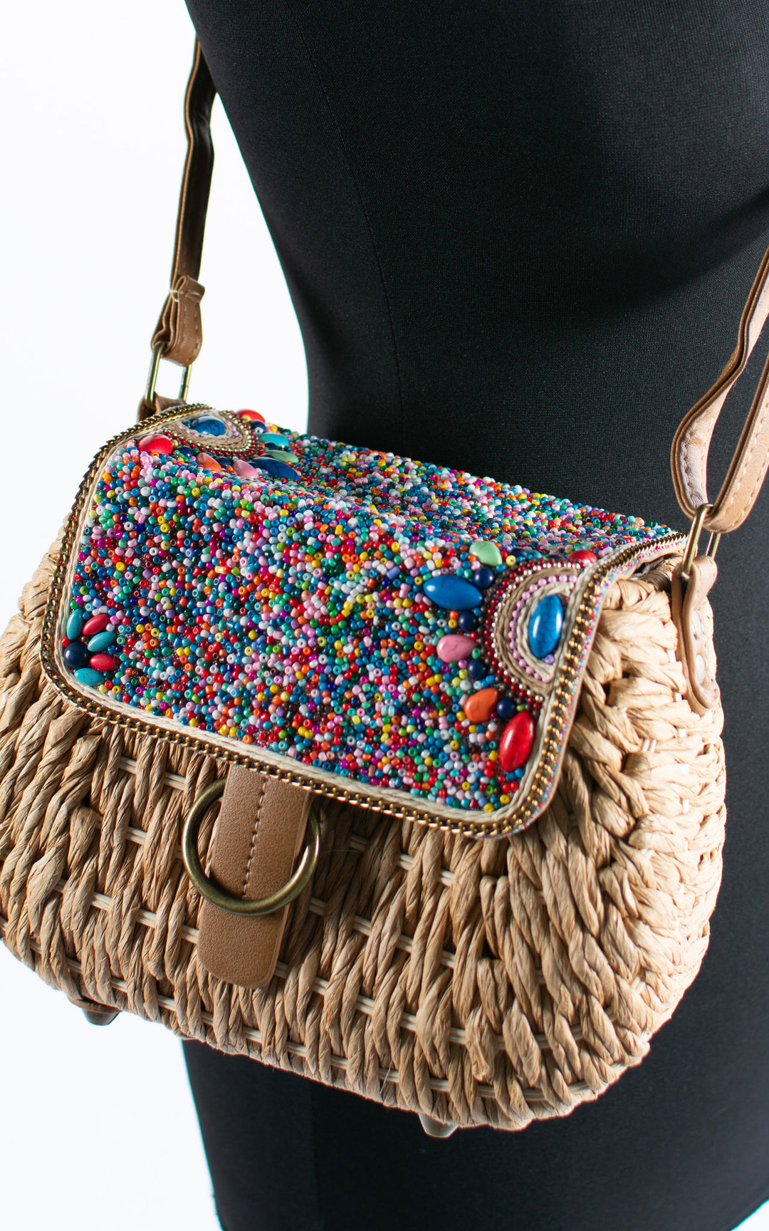 Leah Beaded Woven Bag | Tan