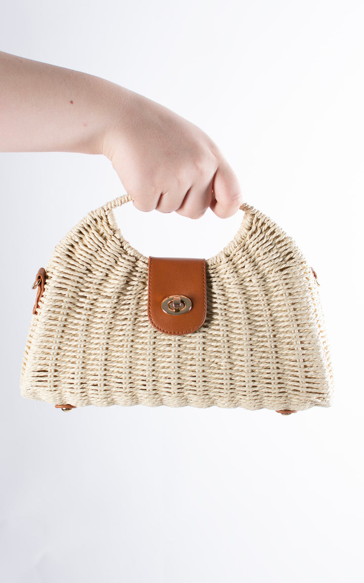 Leah Woven Crescent Bag | Beige