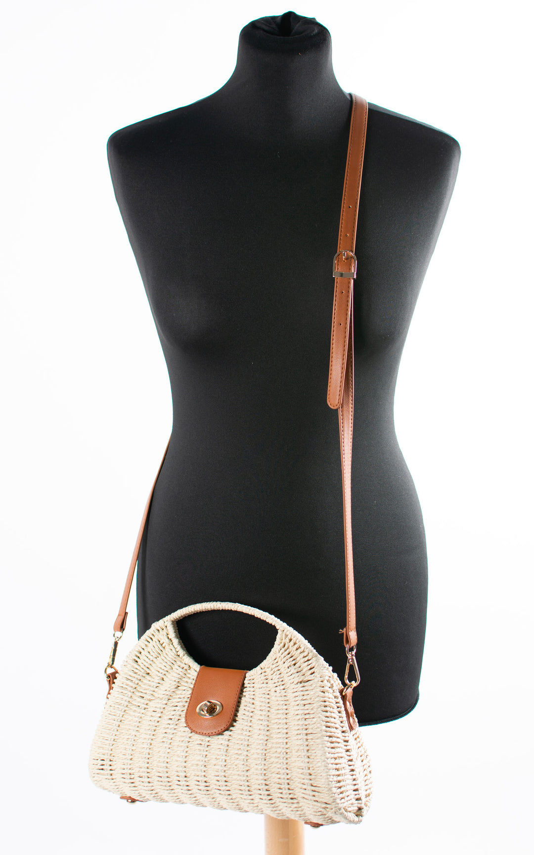 Leah Woven Crescent Bag | Beige