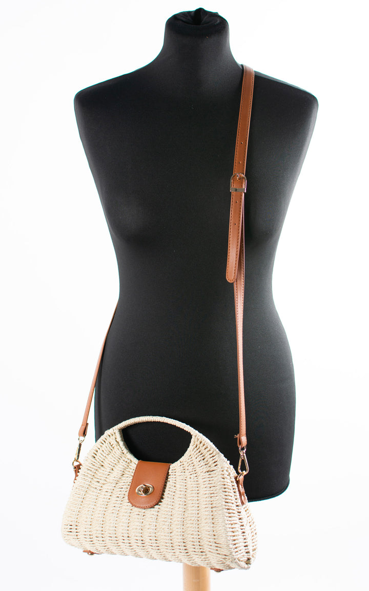 Leah Woven Crescent Bag | Beige