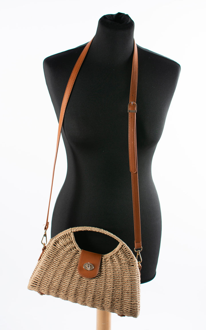 Leah Woven Crescent Bag | Tan