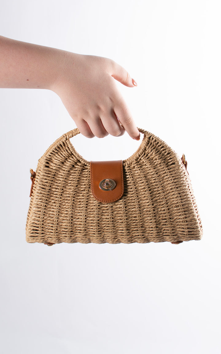 Leah Woven Crescent Bag | Tan