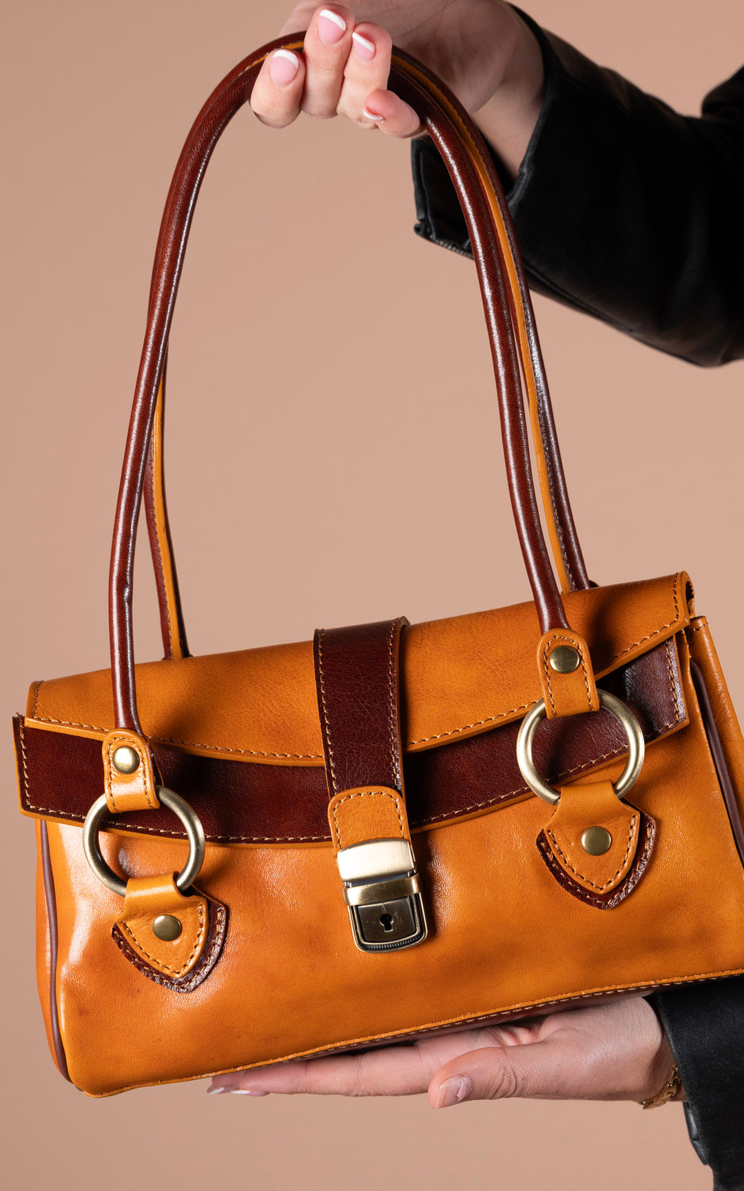 Leather Handbag | Tan & Chocolate