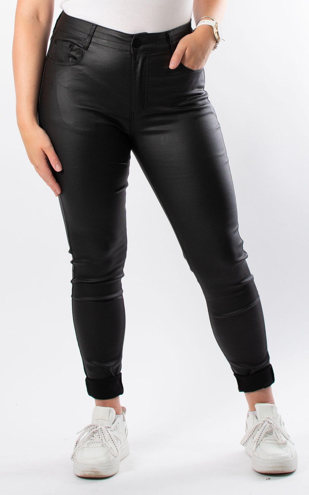 Leather Look Jeans | Black