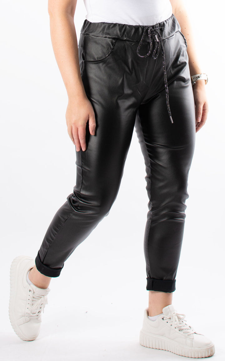 Leather Look Magic Joggers | Black