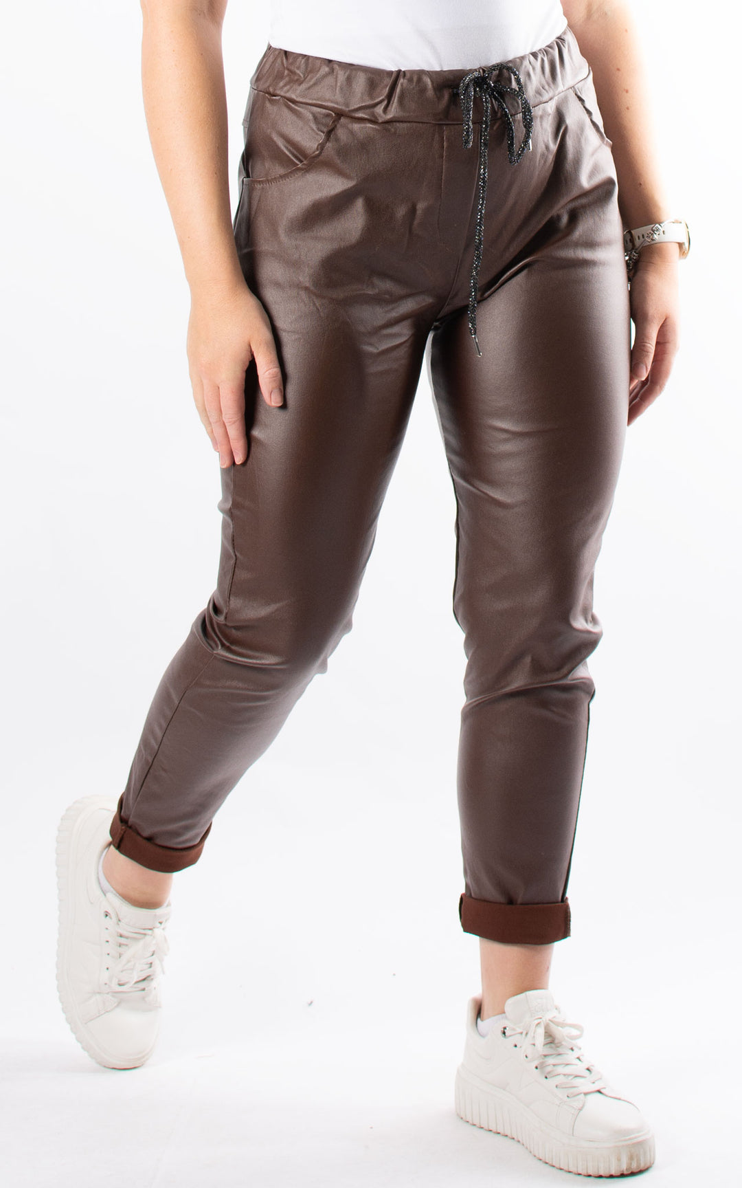 Leather Look Magic Joggers | Chocolate
