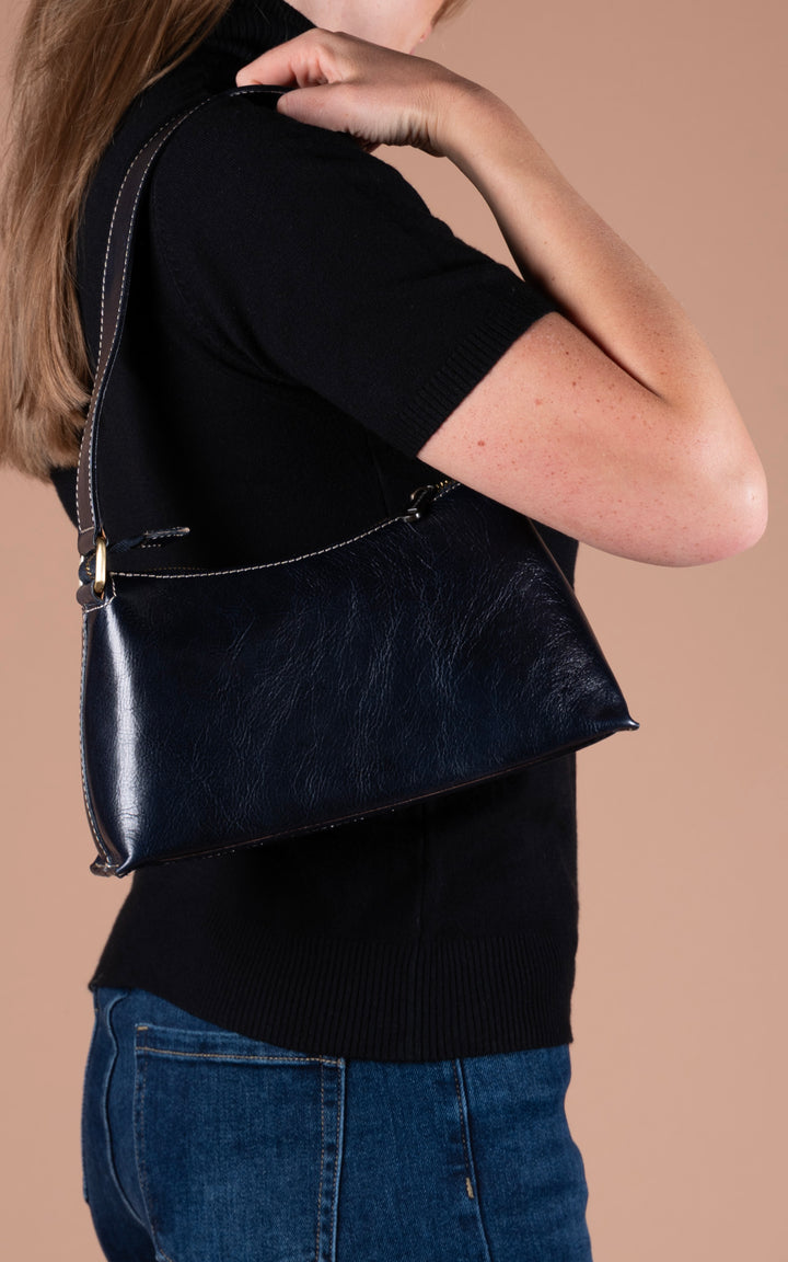 Leather Shoulder Bag | Navy