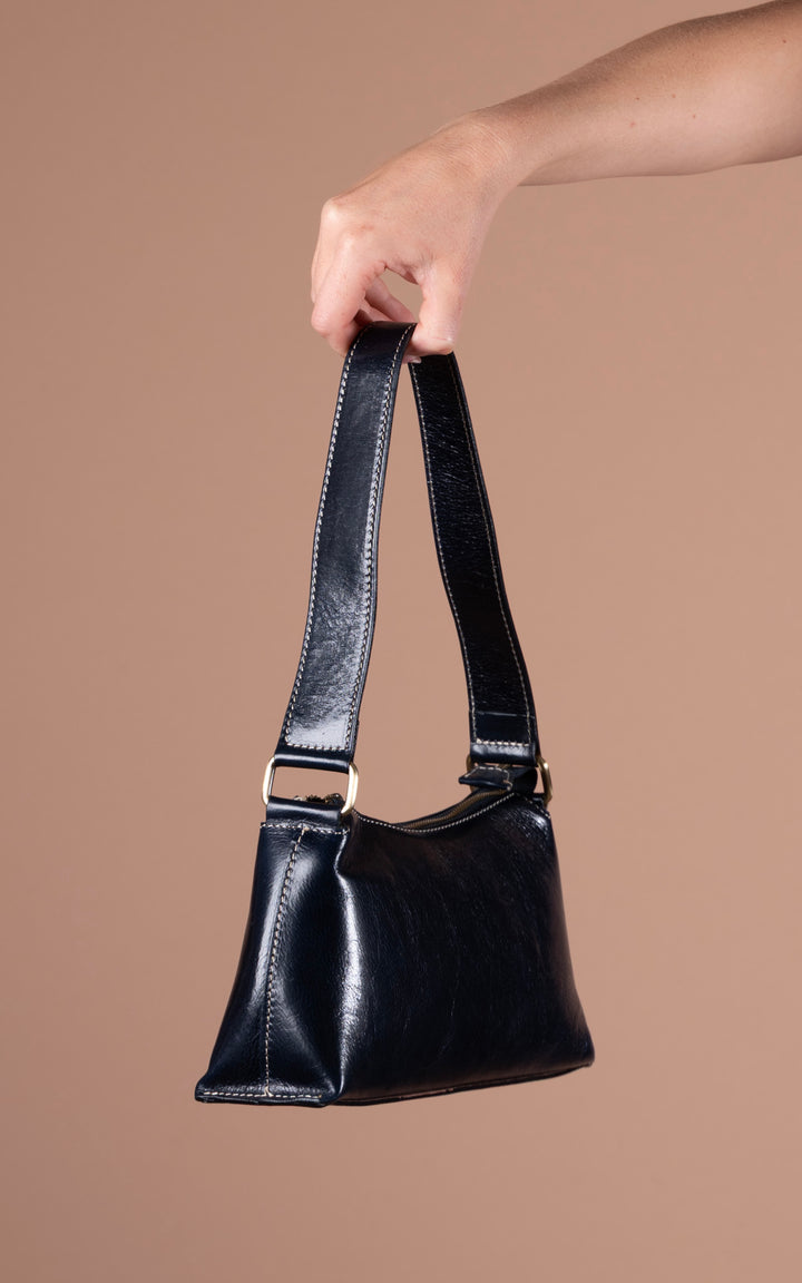 Leather Shoulder Bag | Navy