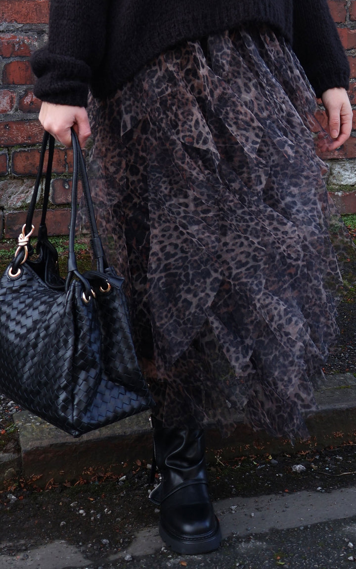 Leopard Print Mesh Skirt