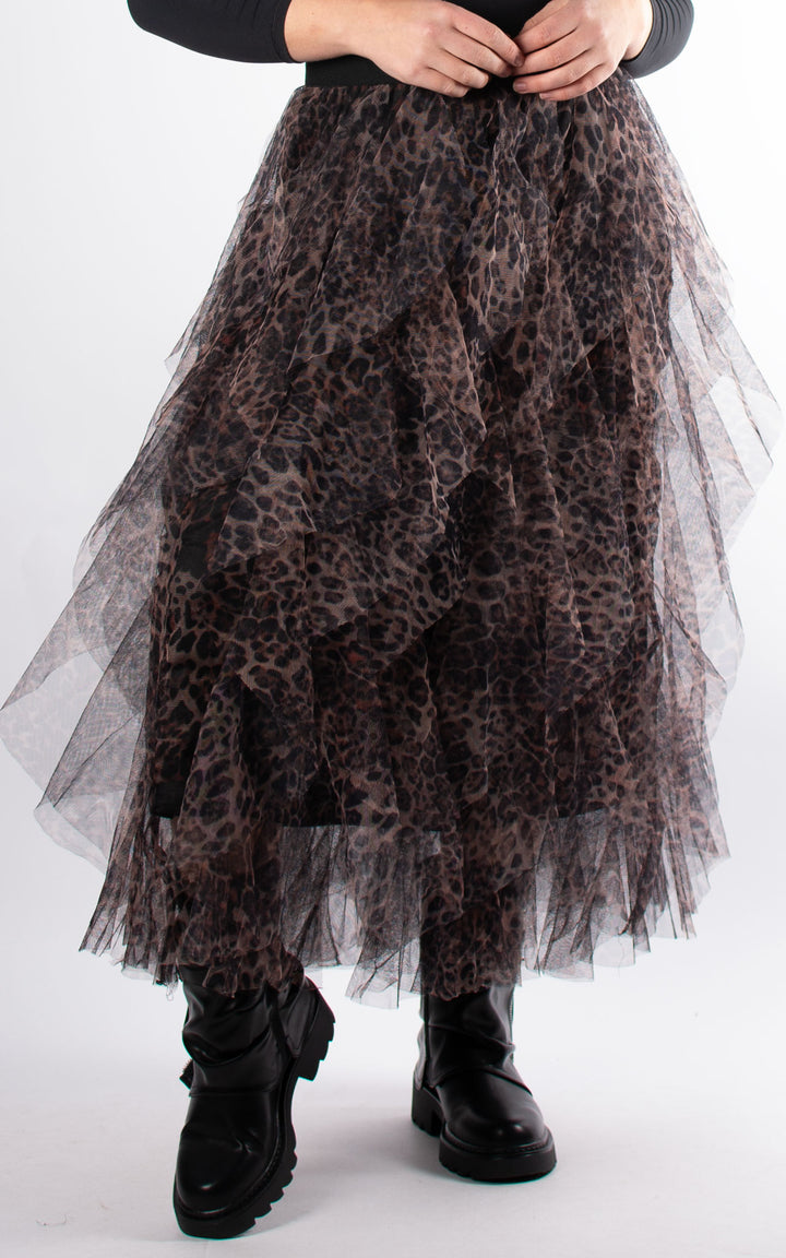 Leopard Print Mesh Skirt