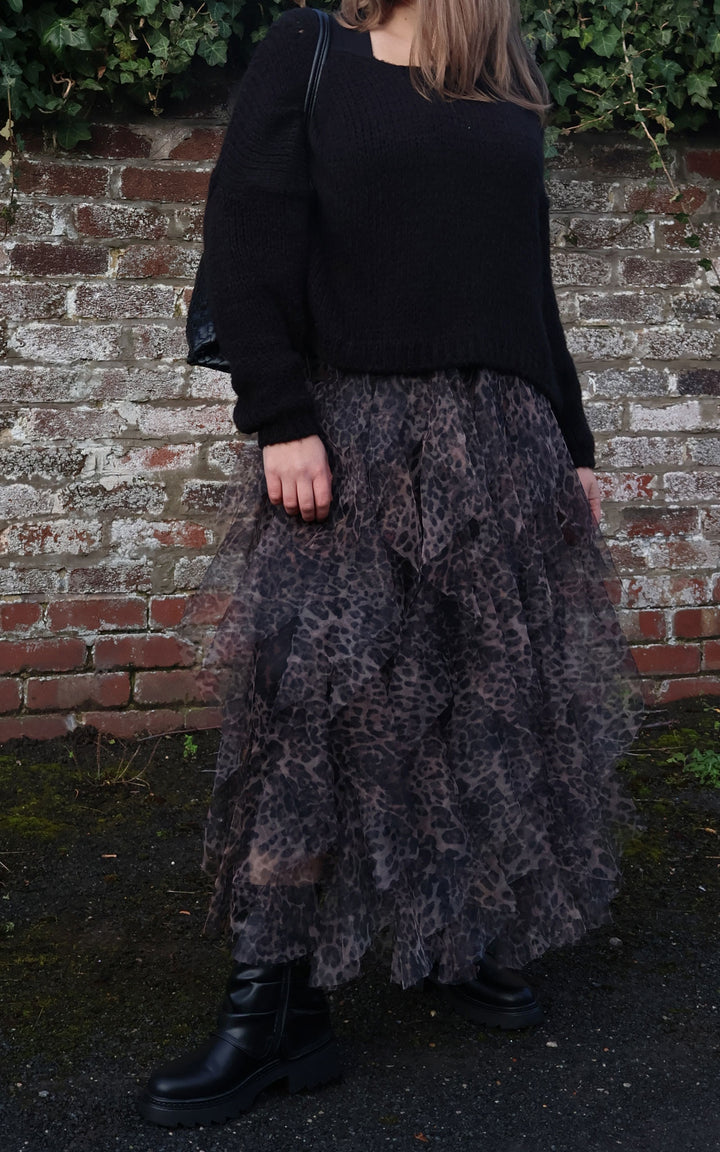 Leopard Print Mesh Skirt