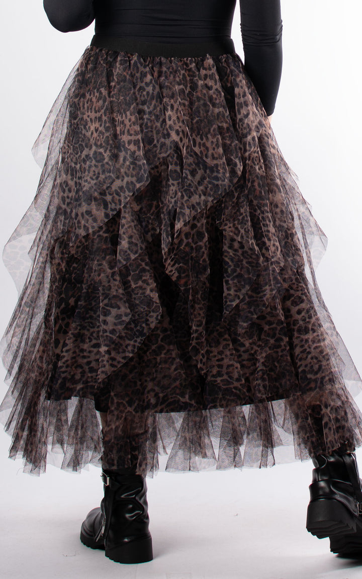 Leopard Print Mesh Skirt