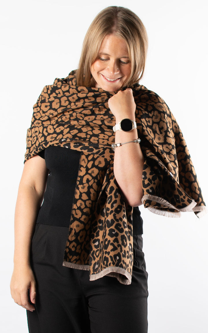 Leopard Print Winter Scarf | Camel