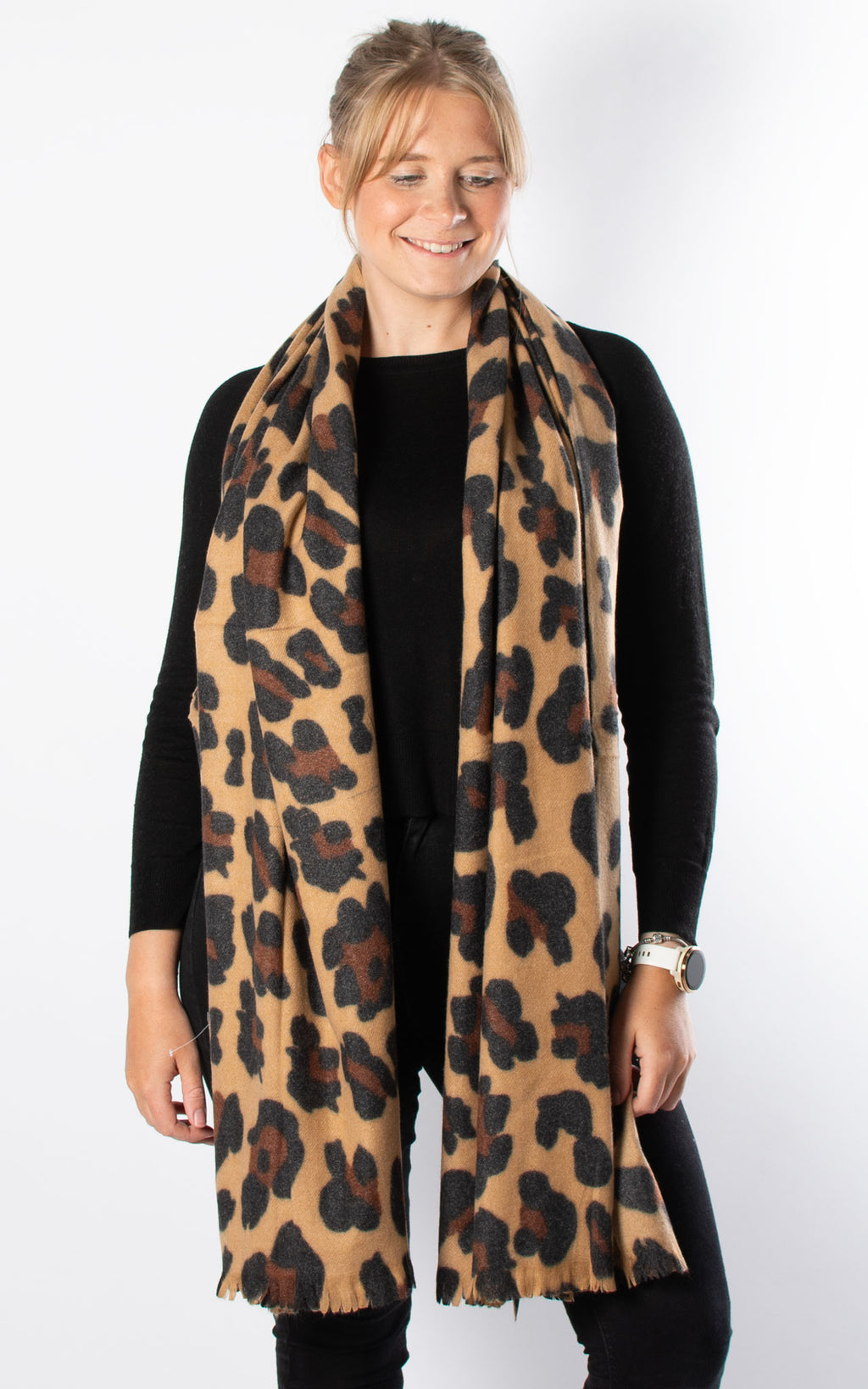 Leopard Print Winter Scarf | Camel