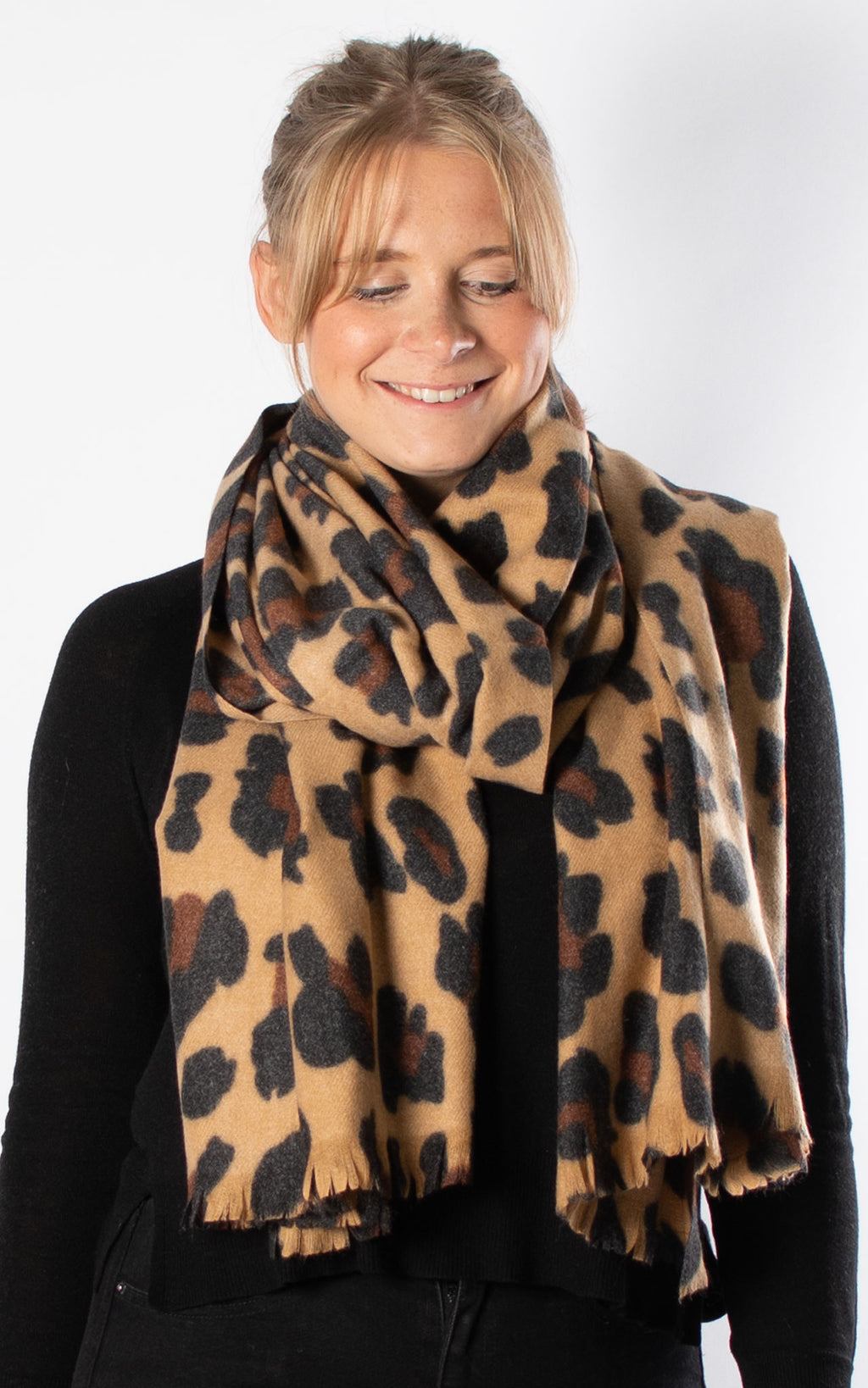 Leopard Print Winter Scarf | Camel