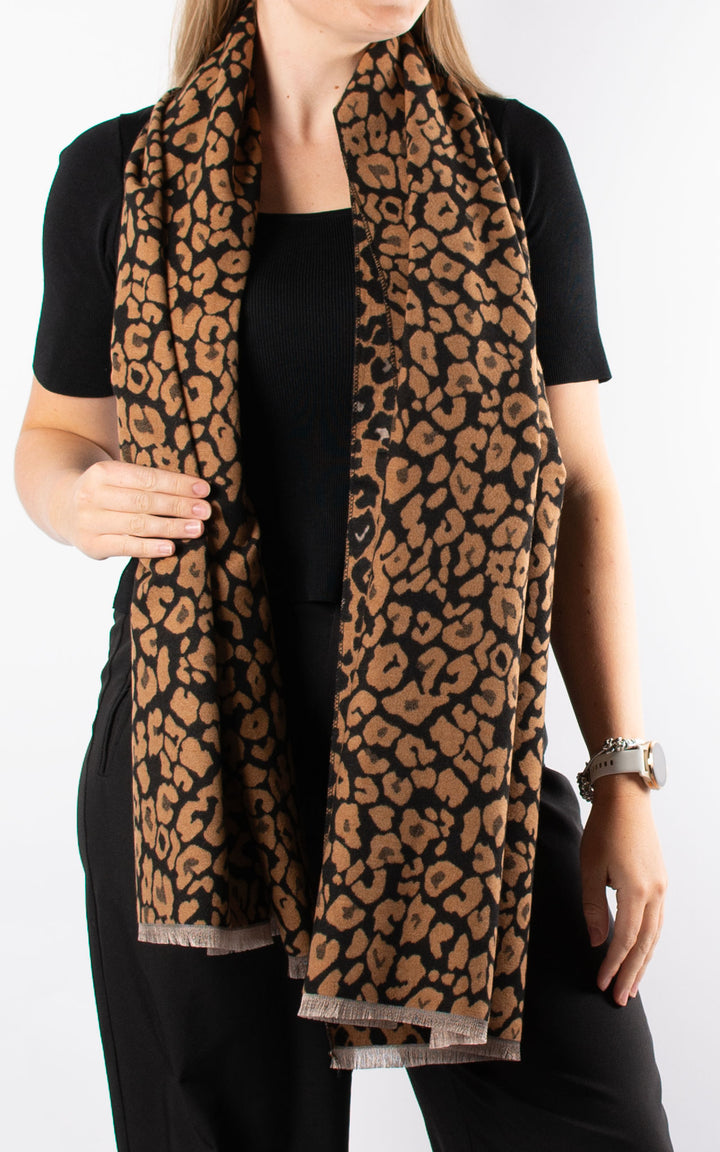 Leopard Print Winter Scarf | Camel