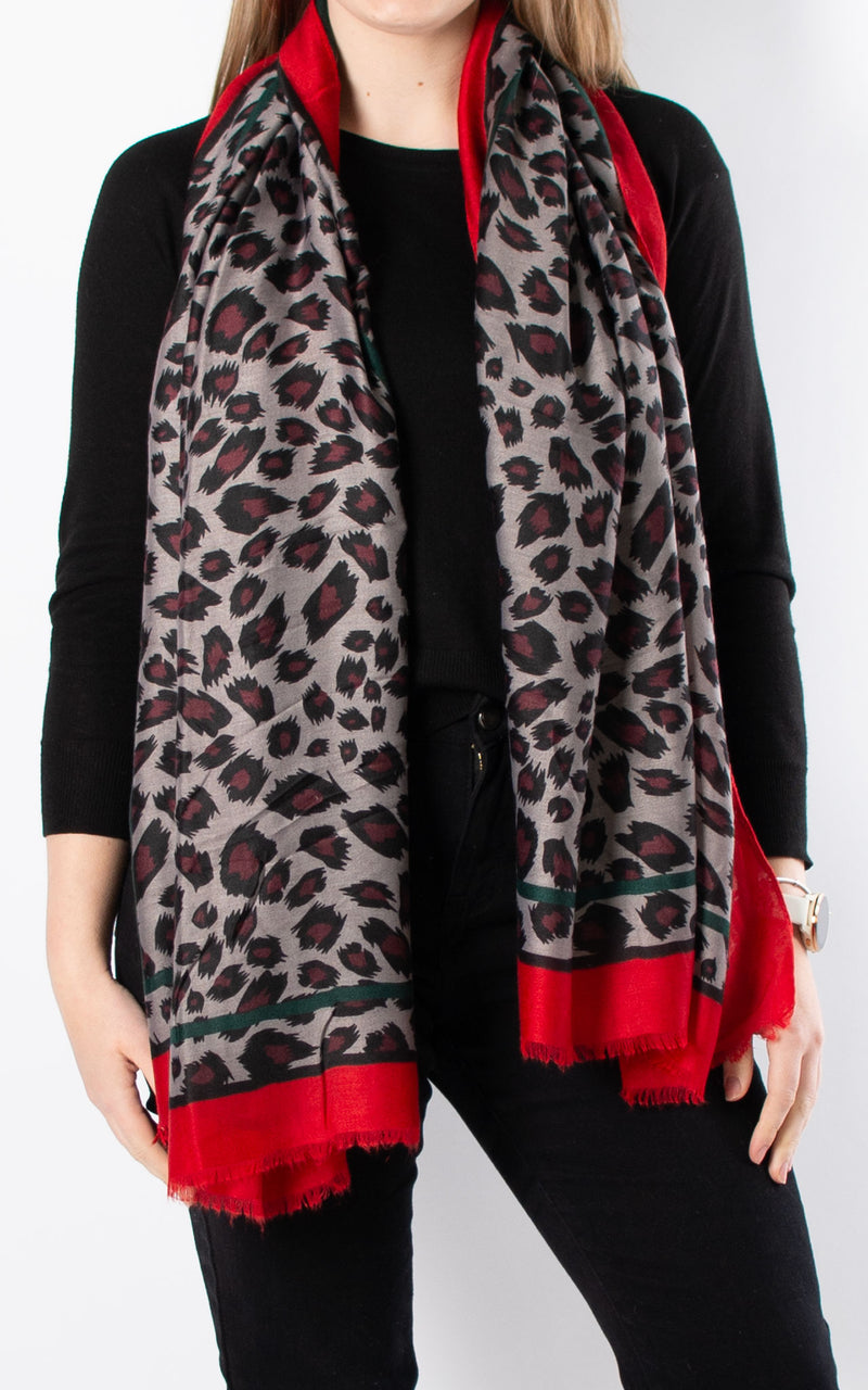 Leopard Scarf | Red Border