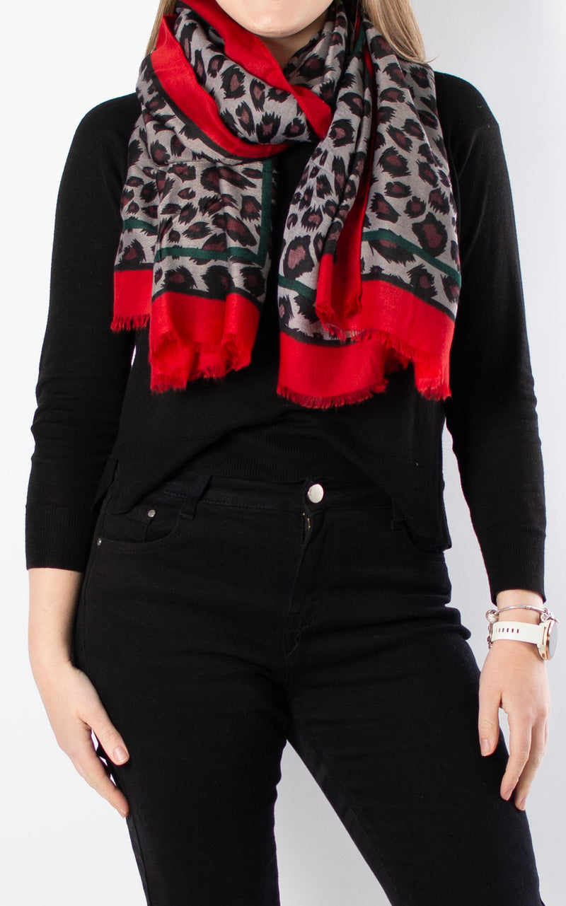Leopard Scarf | Red Border