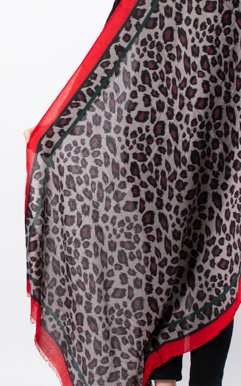 Leopard Scarf | Red Border