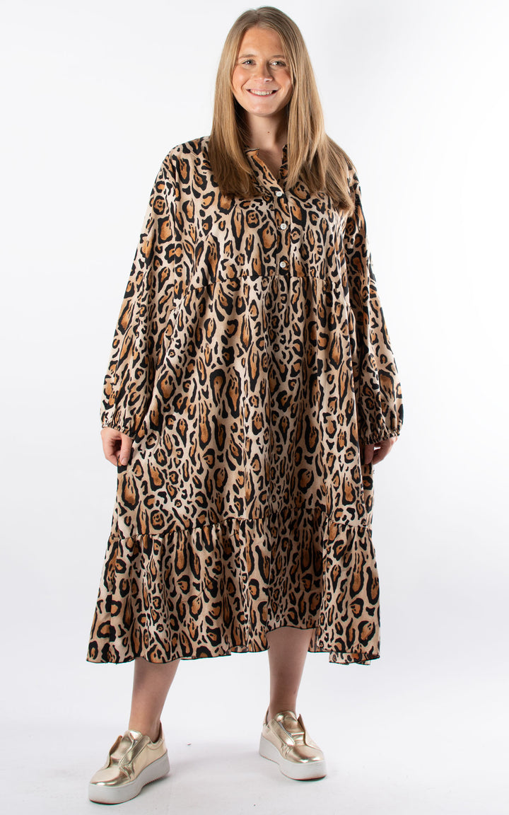Leopard Tiered Dress | Cuffed Sleeve