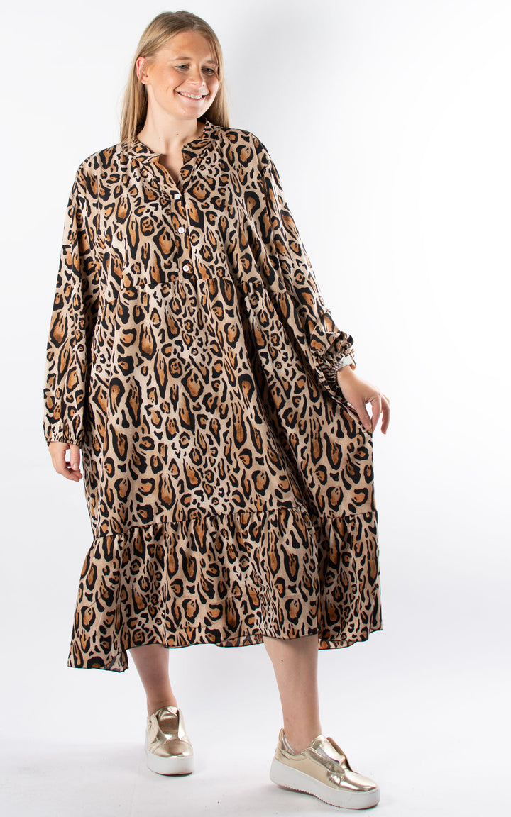 Leopard Tiered Dress | Cuffed Sleeve