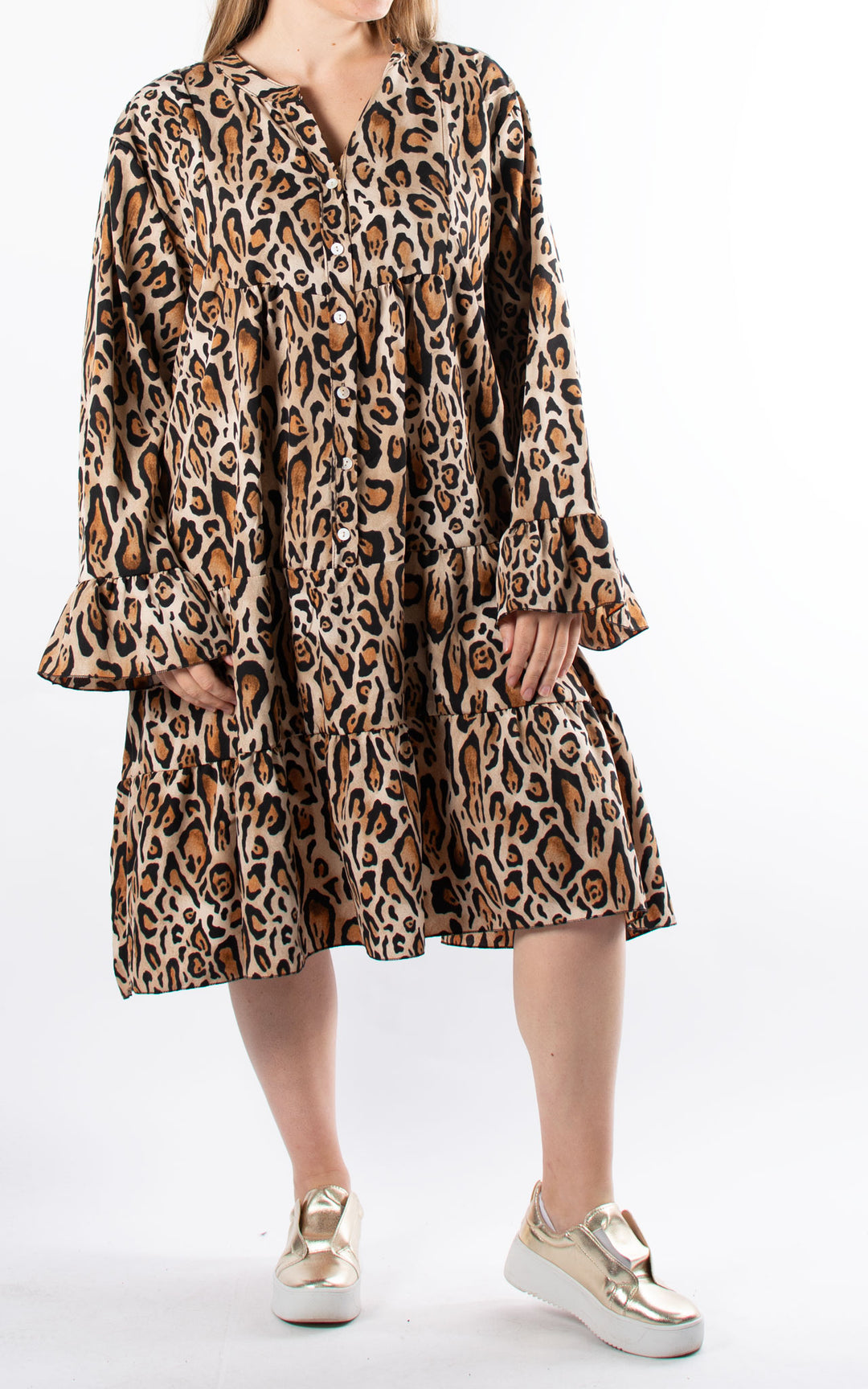 Leopard Tiered Dress | Flared Sleeve